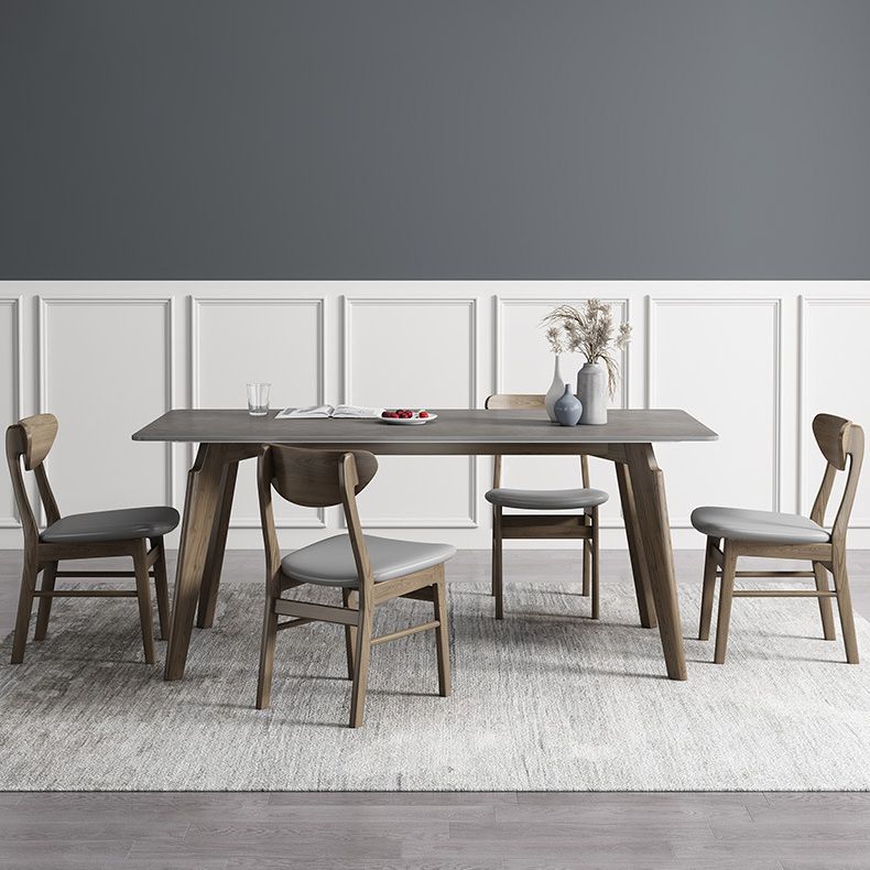 Industrial Style Rectangle Dining Table Sintered Stone Table with Wood Legs