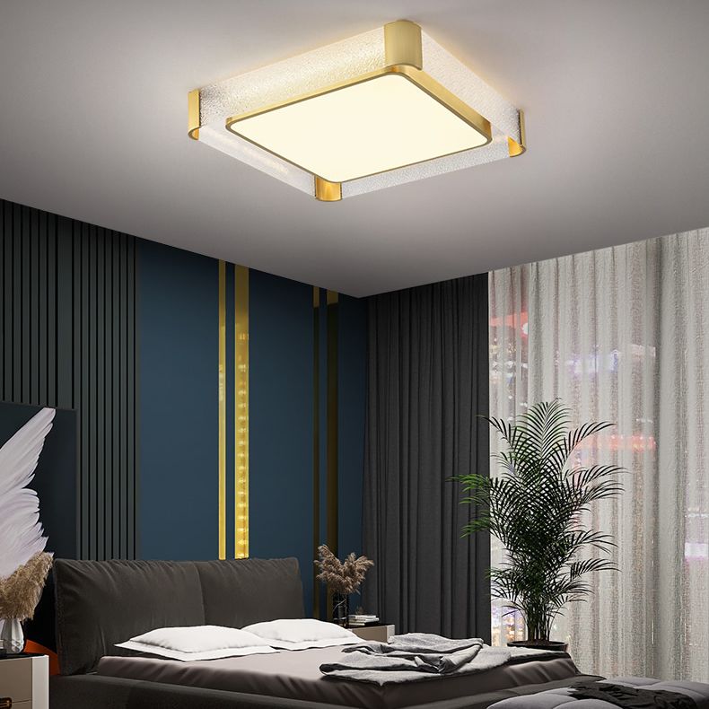 Geometry Shape Ceiling Lamp Modern Copper Flush Mount with Glass Lampshade for Bedroom