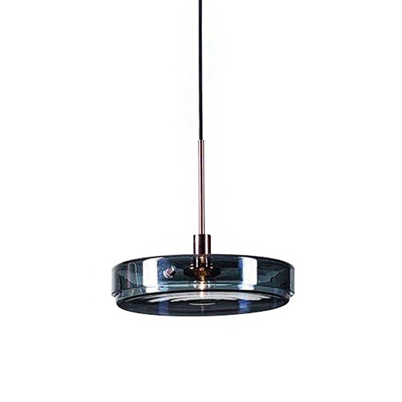 Circular Suspension Pendant Light Modernist Green Glass 1 Light Living Room Hanging Lamp with Vertical/Horizontal Type
