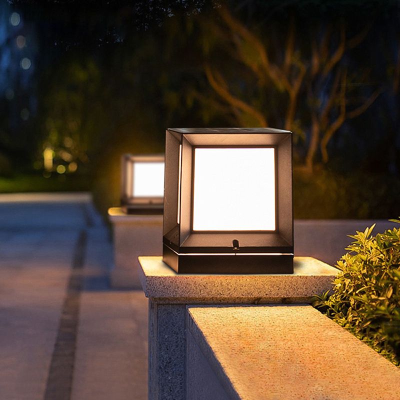 Rectangle Shape Metal Outdoor Light Modern 1 Light Solar Pillar Light in Black