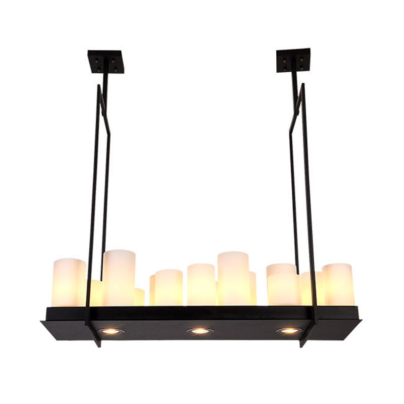 8/12/16 Lights Island Pendant Light Traditional Barrel Frosted Glass Hanging Lamp in Black for Dining Room