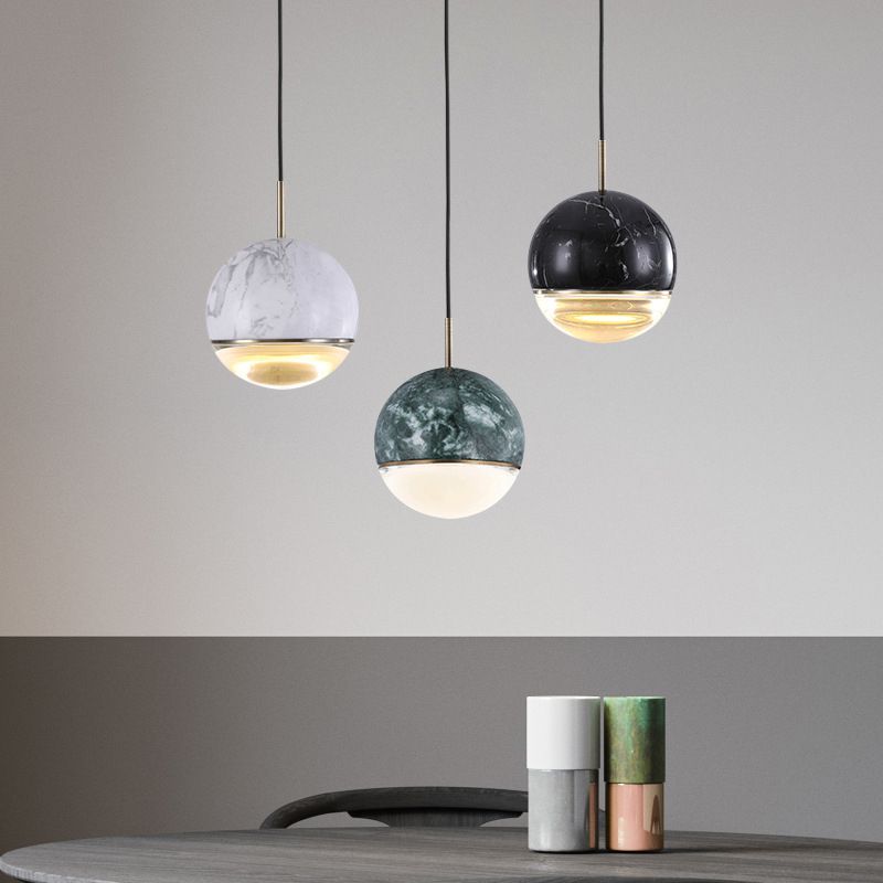 Luce a sospensione a sospensione sferica nordica 4 "/7" Accensione di sospensione in marmo a LED in nero/bianco/verde