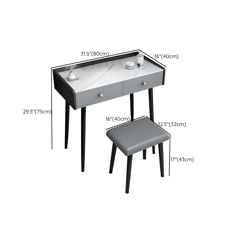 Contemporary Vanity Stone Top Makeup Dressing Table in Black