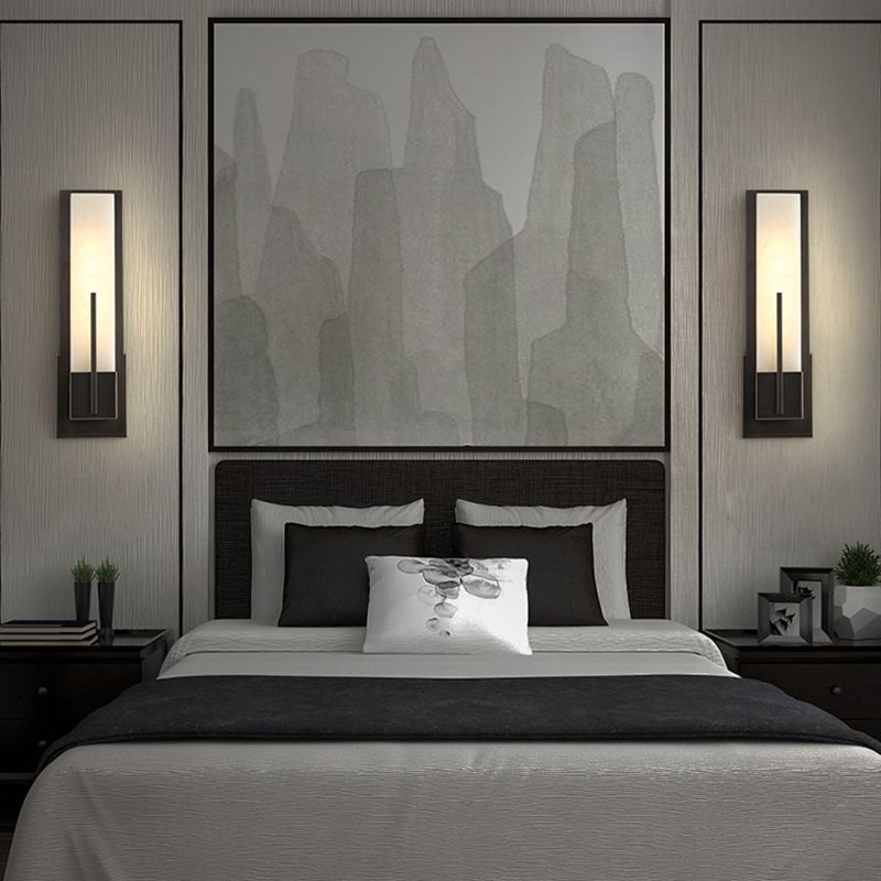 Metal Modern Wall Sconce Rectangle Shape Wall Light with Stone Shade for Living Room