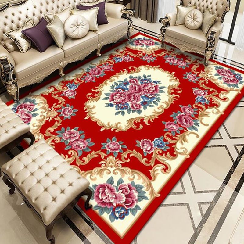 Vintage Blumendruckte Teppich Polyester Indoor Teppich Nicht-Schlupf-Hinterfläche Teppich für Wohnzimmer