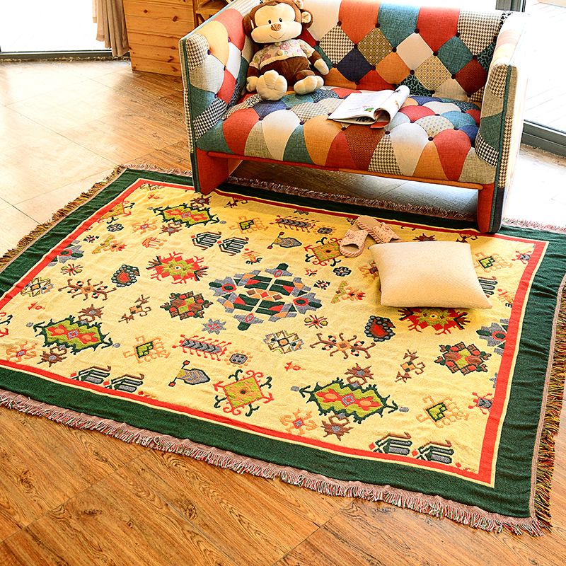 Tapis bohème jaune antique coton tapis géométrique tapis lavable en filet de filet en filet pour le salon