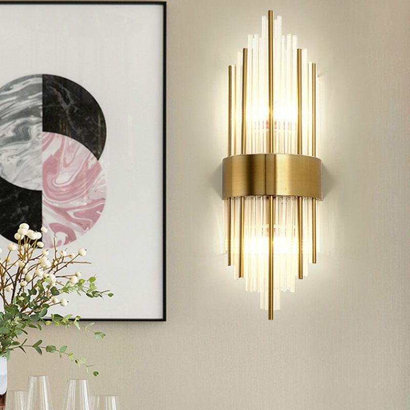 Geometrischer Schatten 2-Lights Wandleuchten Moderner Kristallwandmontageleuchte in Gold