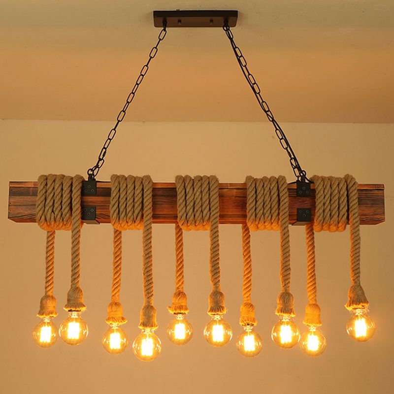 Wooden Island Light Industrial Style Island Hanging Light for Living Room