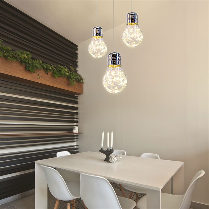 Cuerte de vidrio desnudo suspensión colgante contemporáneo 1 luz cromado led colgante de led en blanco/luz cálida