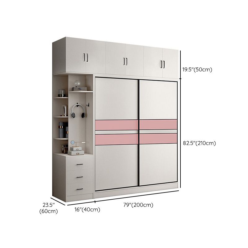 White Colour Wooden Wardrobe Rod Included Wardrobe Wardrobe Closet with Sliding Door