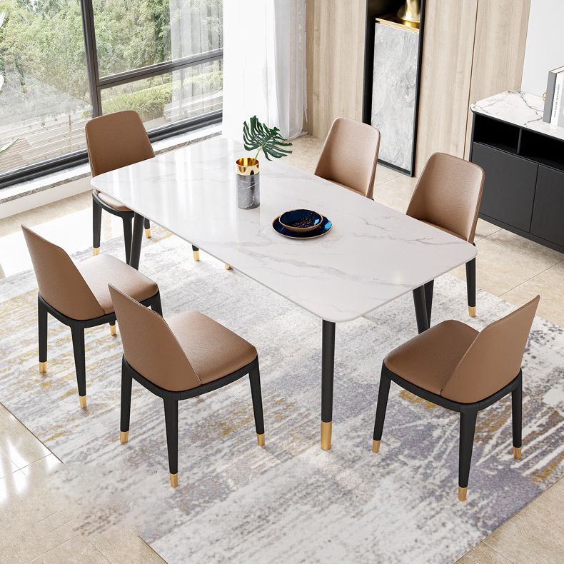Metal Modern Rectangle Dining Table Sintered Stone Top Table with 4 Legs