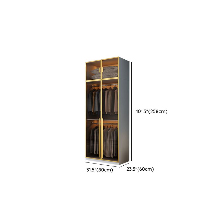 Modern Wood and Glass Wardrobe Freestanding Wardrobe with Soft Close Drawers and Doors
