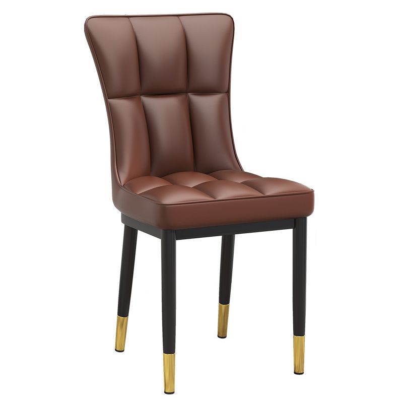 Glam Leather Dining Chair Parsons Chair with Steel Legs in Matte Finish for Home