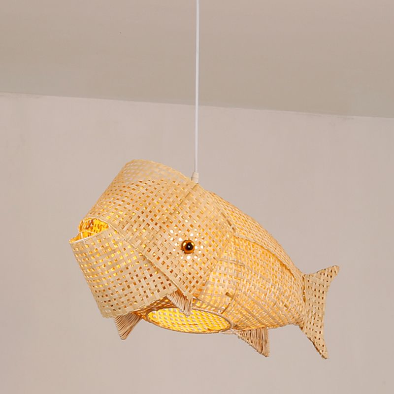 Bamboo Japanese Pendant Light Creative Fish 1-Light Hanging Ceiling Light