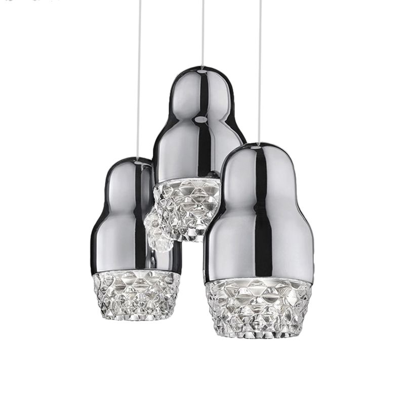 Chrome Fedora Cascade Pendant Light avec de la teinte en verre post moderne 3 têtes suspendues pendantes pour bar