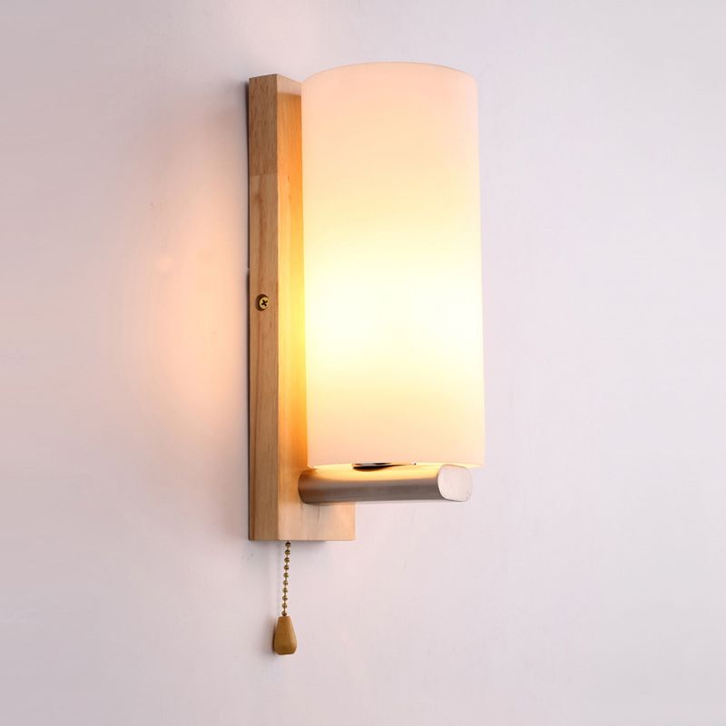 Simple Tube Shape Sconce Lighting Opal Glass 1 Bulb White Finish Wall Lamp for Bedroom Cafe
