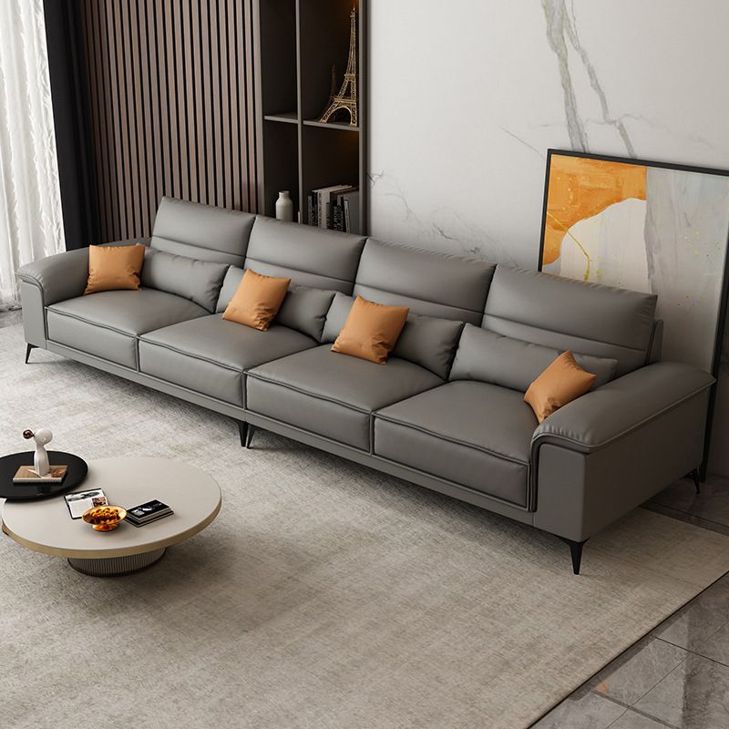 Square Arm Grey Cushion Back Contemporary Faux Leather Living Room Sofa