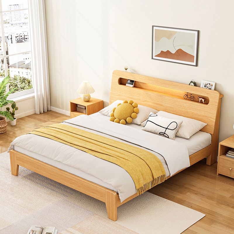 Panel Standard Bed in Natural Solid Wood Bed with Rectangular Headboard