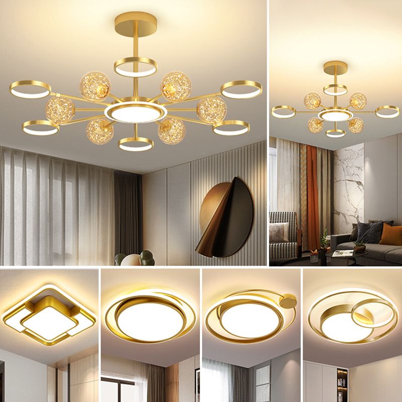 Ring and Ball Chandelier Pendant Light Ultra-Contemporary Metal Hanging Pendant Lights for Living Room