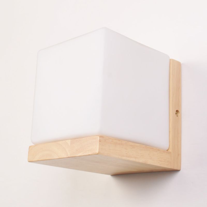 Estilo japonés de pared de madera de madera apliques de pared geométrica con vidrio blanco