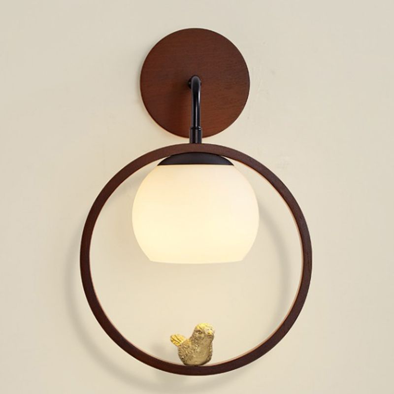 Round Shape Wood Vanity Sconce Light Modern Style 1-Light Vanity Mirror Lights