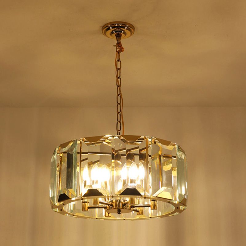 Lámpara de suspensión de tambor redonda de tambor redondo moderno de cristal transparente de mediados de siglo para comedor para comedor