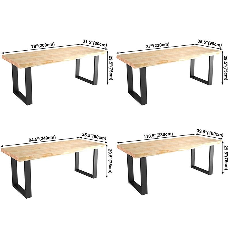Table à manger en bois massif rectangle avec base en métal et double piédestal pour restaurant