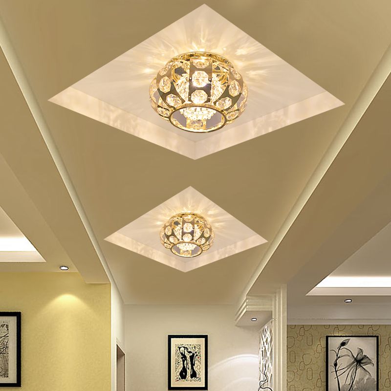 Lantern Crystal Flushmount Light Simplicity LED Gold Ceiling Mounted Fixture in Warm/White Light