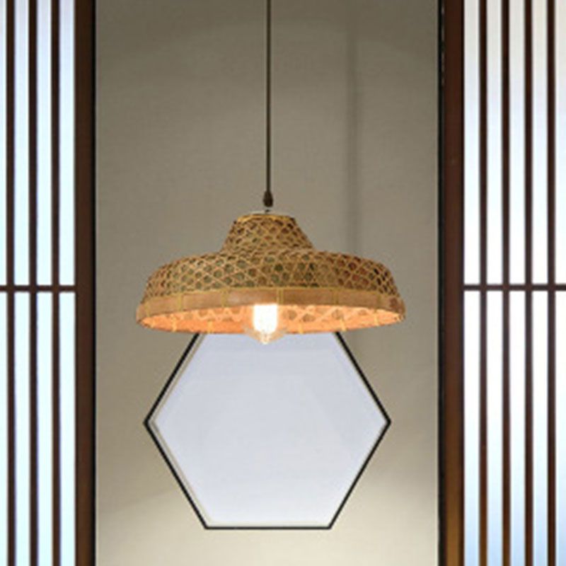 Houten strohoed gevormde hanglamp Aziatische stijl 1 bol bamboe hangende lamp armatuur