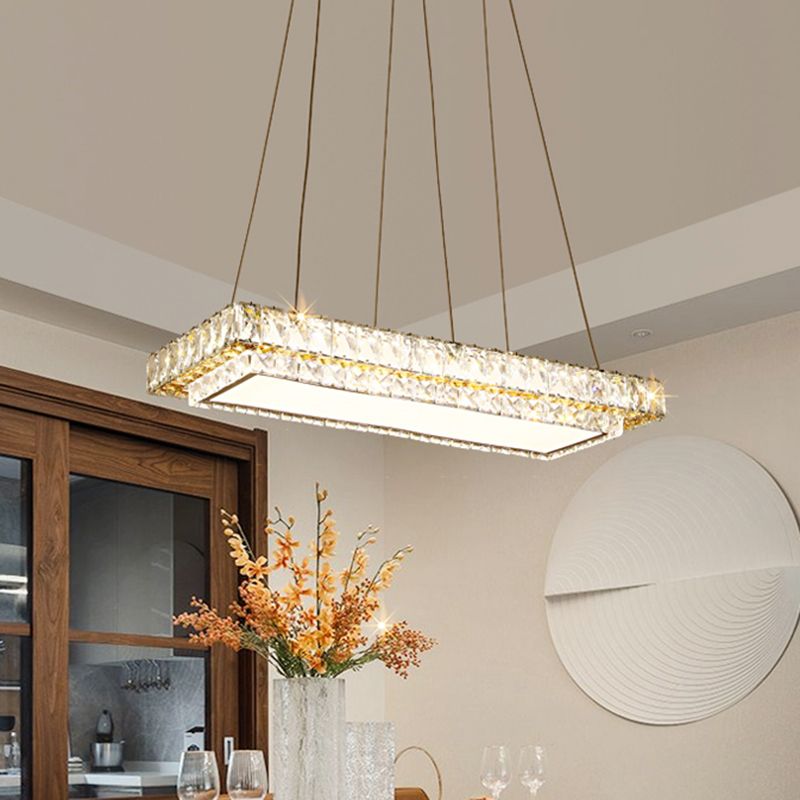 Clear Crystal Blocks Rectangle Suspension Light Modern Dinning Room LED Island Lighting