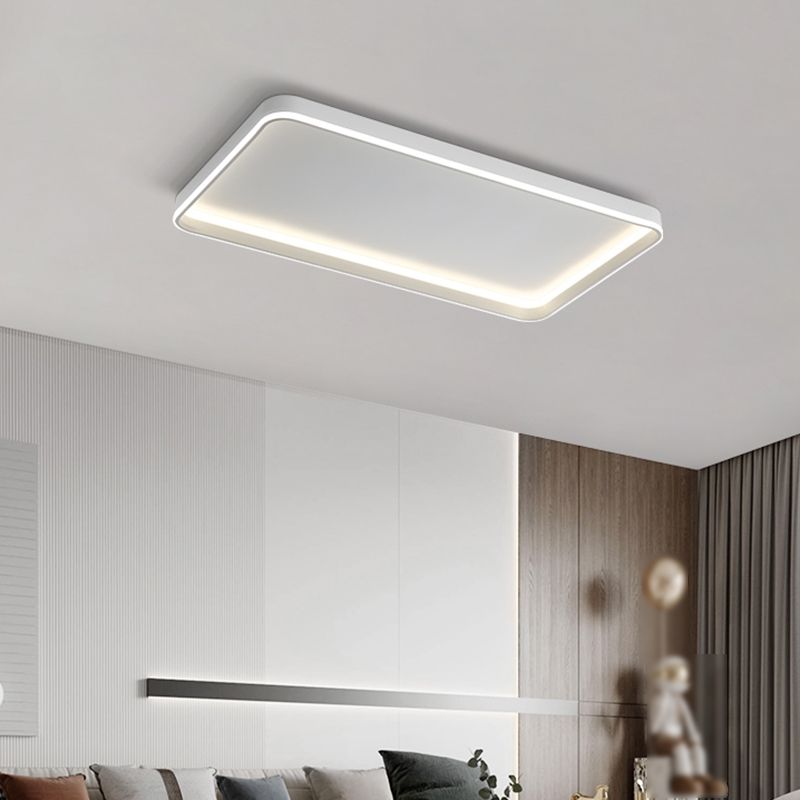 Minimalism Rectangular Flush Mount Ceiling Light Fixture in White for Living Room