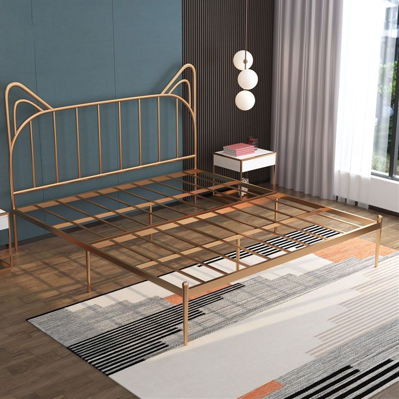 Metal Bed with Headboard High Profile Open-Frame Bed in Gold Finish