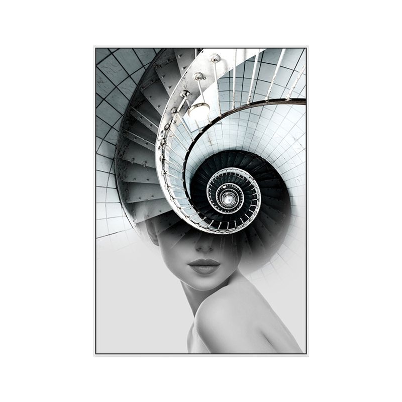 Stair and Girl Canvas Print Textured Contemporary Style for Girls Bedroom Painting