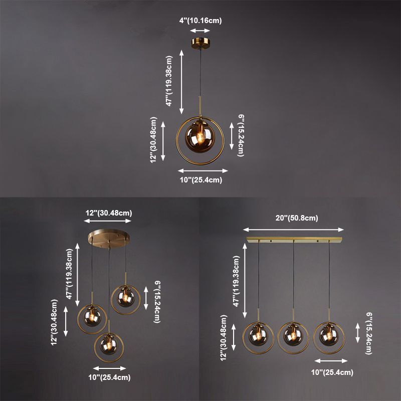 Luz de colgante de oro de vidrio en la moderna lámpara colgante de globo de hierro estilo lujo para el comedor
