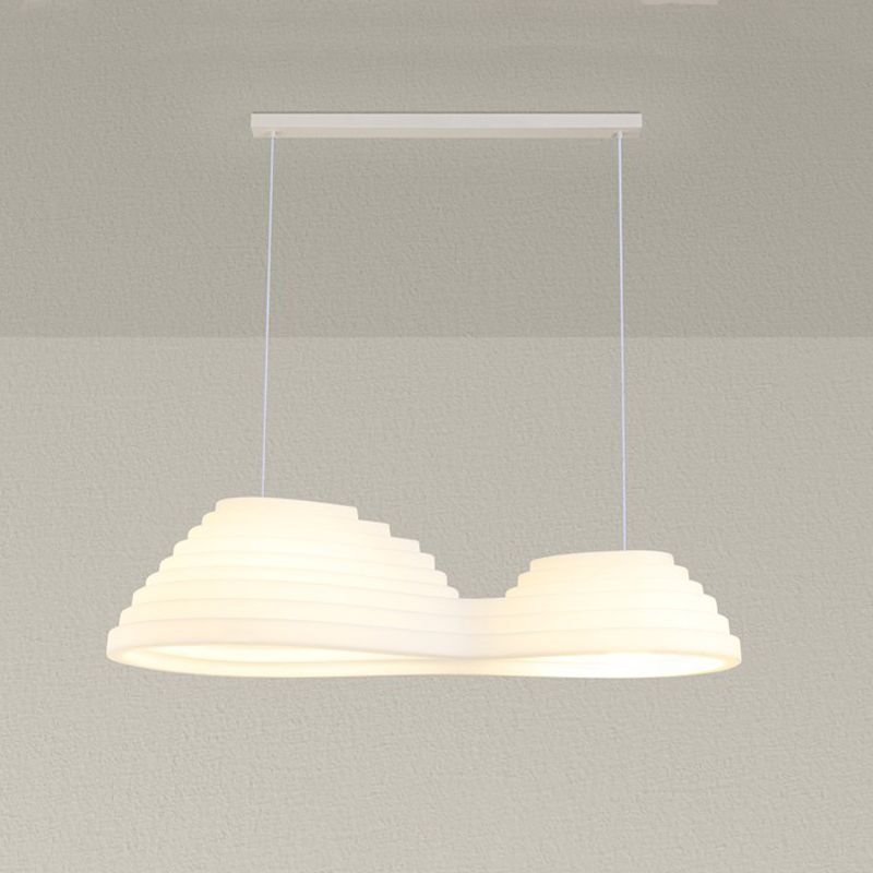 2 - Light Unique Kitchen Island Fixture in White Iron and Plastic Ceiling Pendant Light