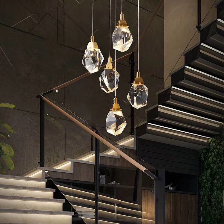 Crystal Gold LED Pendant Light in Modern Style Copper Geometric Hanging Lamp for Commercial Place