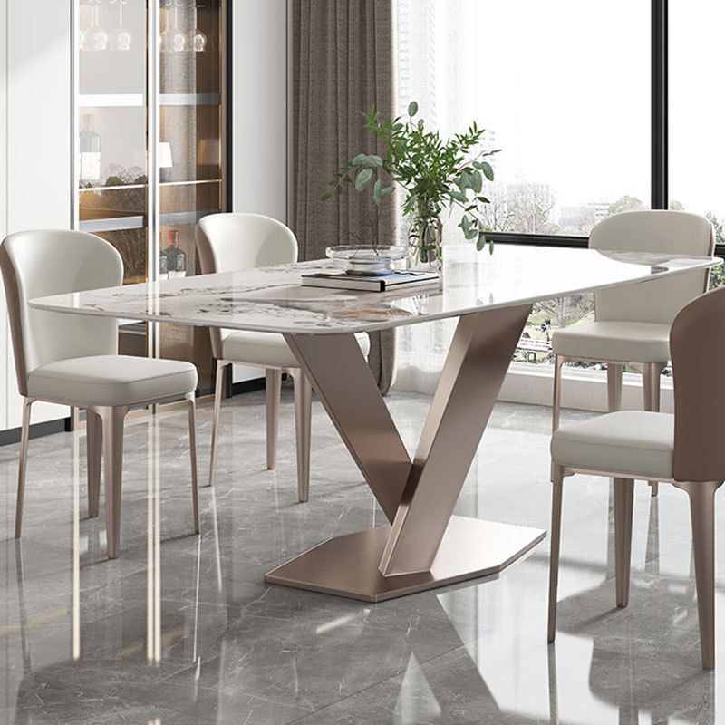 Traditional Luxury Dinner Table Rectangle Pedestal Table with Steel Base