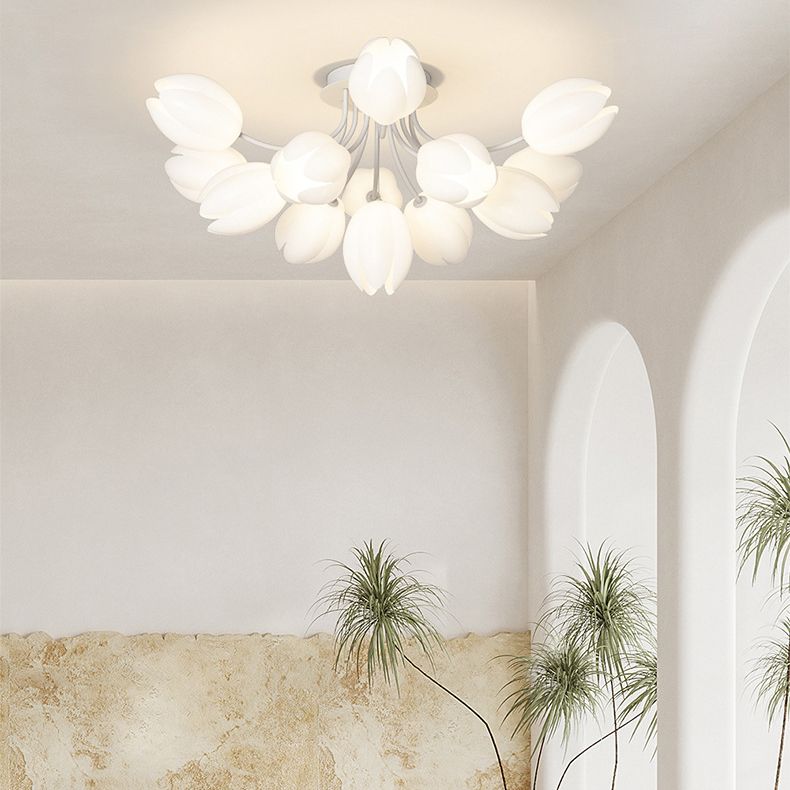 Contemporary Semi Flush Light White Ceiling Lamp for Living Room