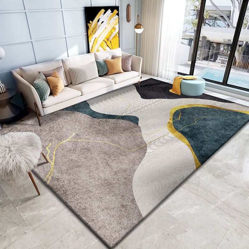 Black Modern Rug Polyester Graphic Rug Stain Resistant Rug for Home Decoration