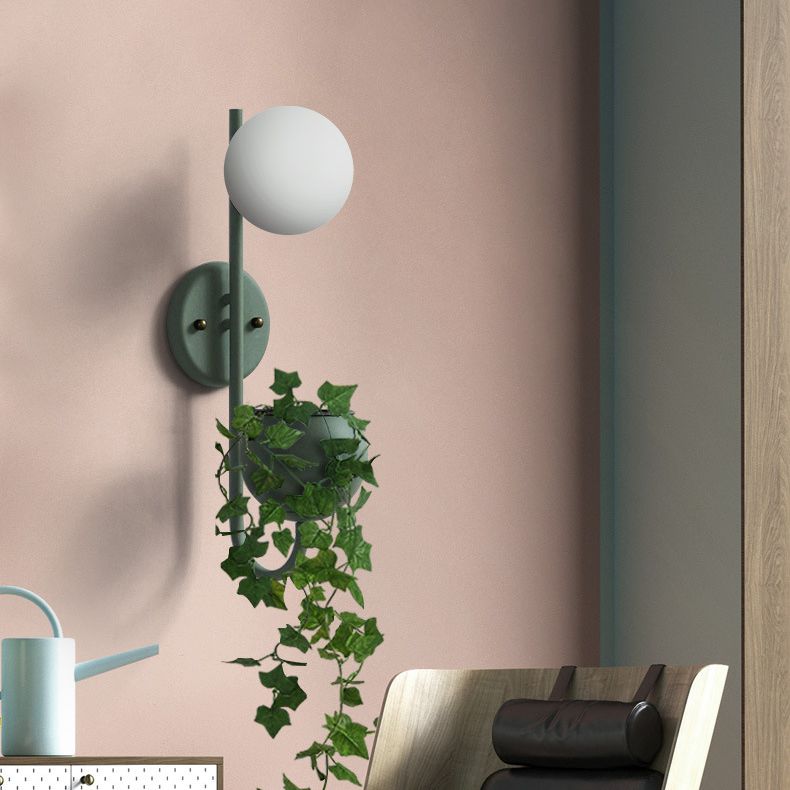 Nordic Refreshing Style Plant Wall Lamp 1 Light Ball Shade Sconce Light for Living Room