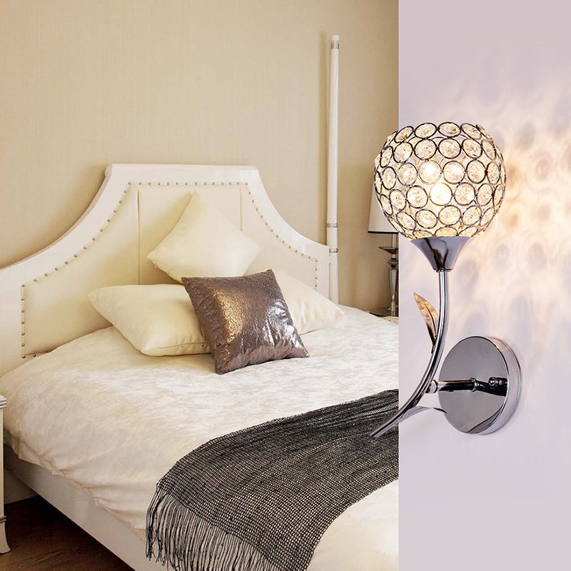 Wohnzimmer Wandleuchten beleuchten moderne Chromwandhalterung Licht mit runden Kristallschatten