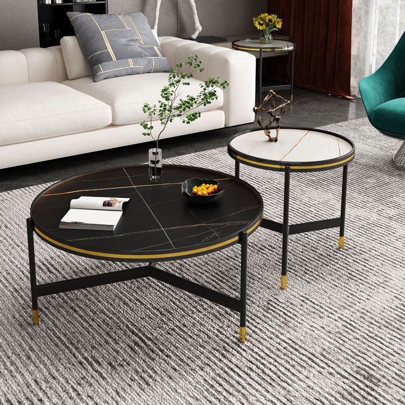 Round Slate 3 Legs Coffee Cocktail Table 2-Piece Coffee Table Set