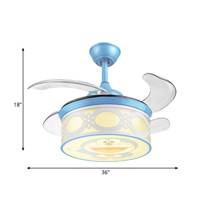 36 "W Drum Posting Techo Ventilador Leg Metálico LED metálico Semi Flushmount para dormitorio con 4 cuchillas transparentes, pared y control remoto/remoto