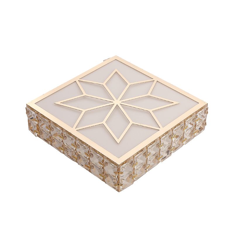 Plafonnier LED encastré carré doré, plafonnier encastré en cristal de simplicité pour Foyer