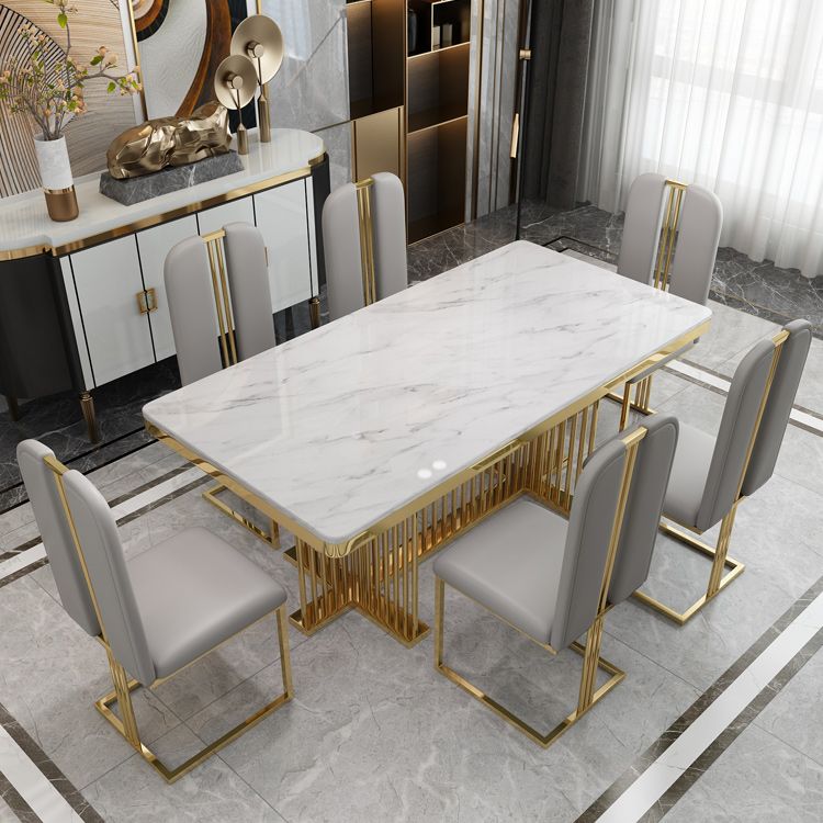 Metal Traditional Luxury Rectangle Table Stone Indoor Table with Pedestal Base