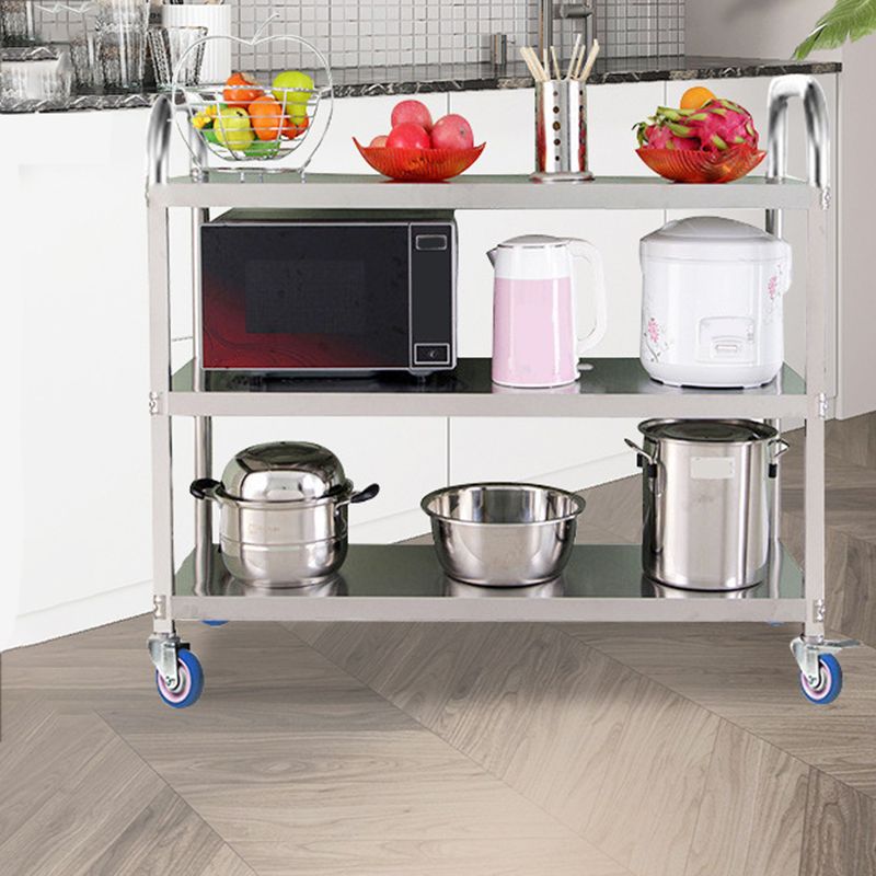 Modern Style Metal Prep Table Rectangular Rolling Prep Table for Dining Room