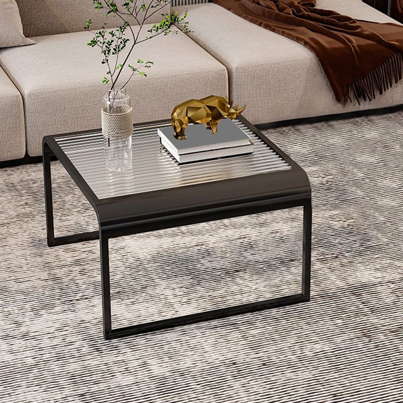 Glass Top Cocktail Table Square Open Shelf Minimalist Coffee Table