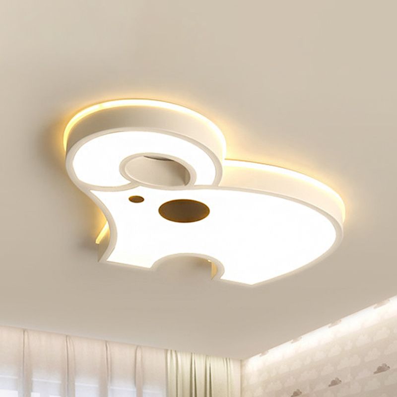 Acrylic Long Nose Elephant Ceiling Light Animal LED Ceiling Mount Light in White for Child Bedroom