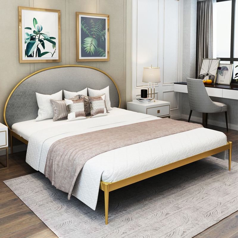 Glam Style Upholstered Headboard Bed with Metal Legs Standard Bed
