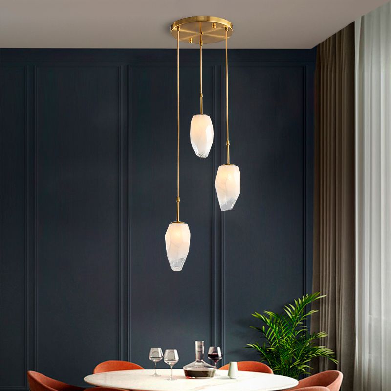 Stone Dining Table Suspension Lighting Frosted White Glass 3 Heads Modern Style Cluster Pendant in Gold